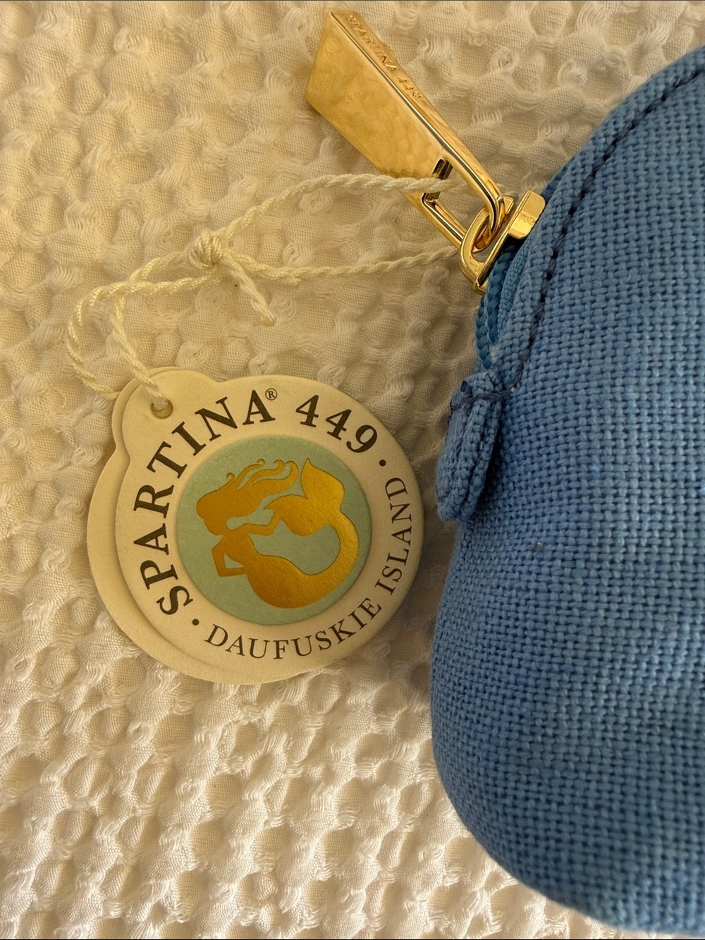 Spartina 449 Sky Blue Canvas Pouch with Gold Hardware - Picture 2 of 5